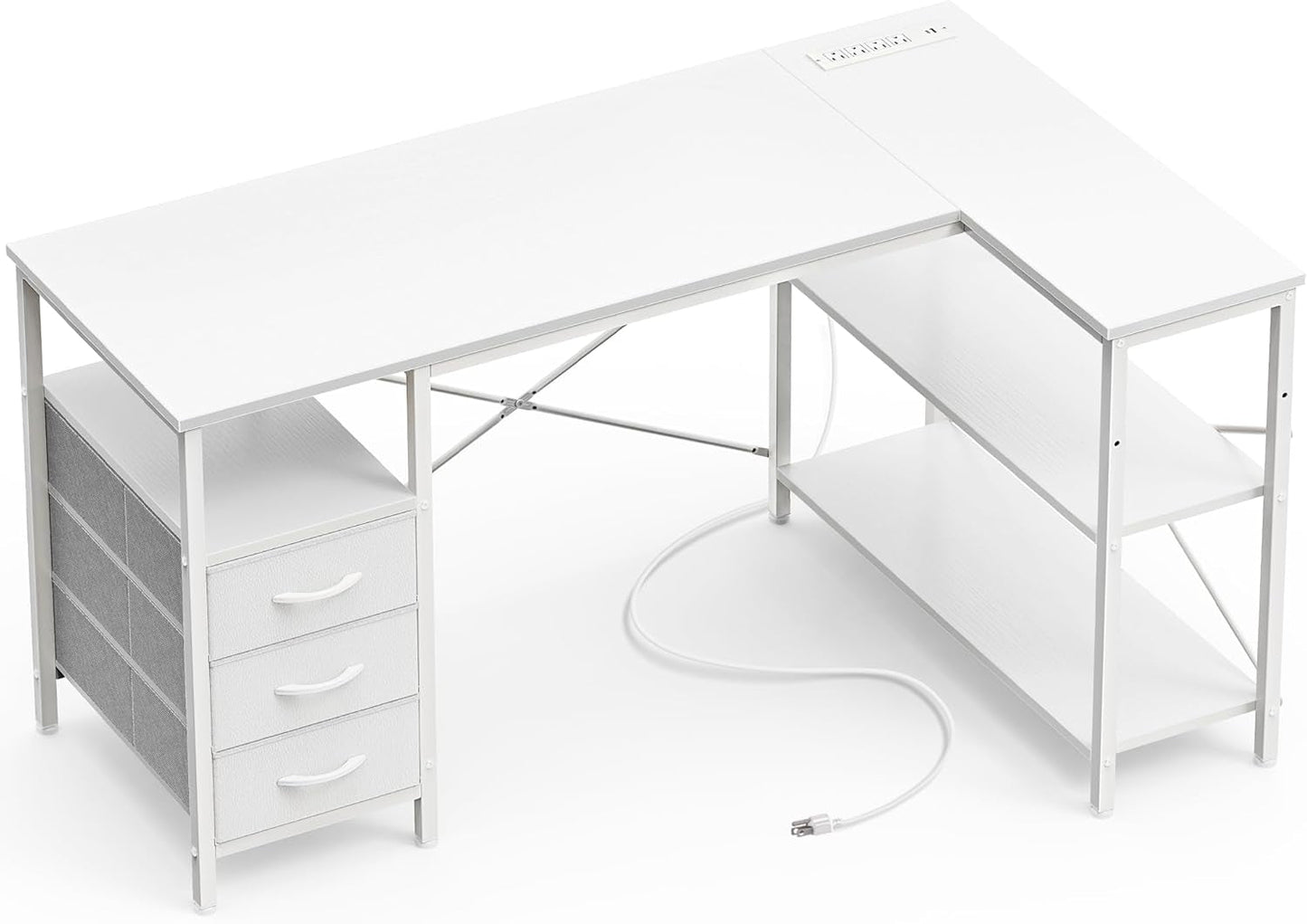 L-Shaped Office Desk with Power Outlets