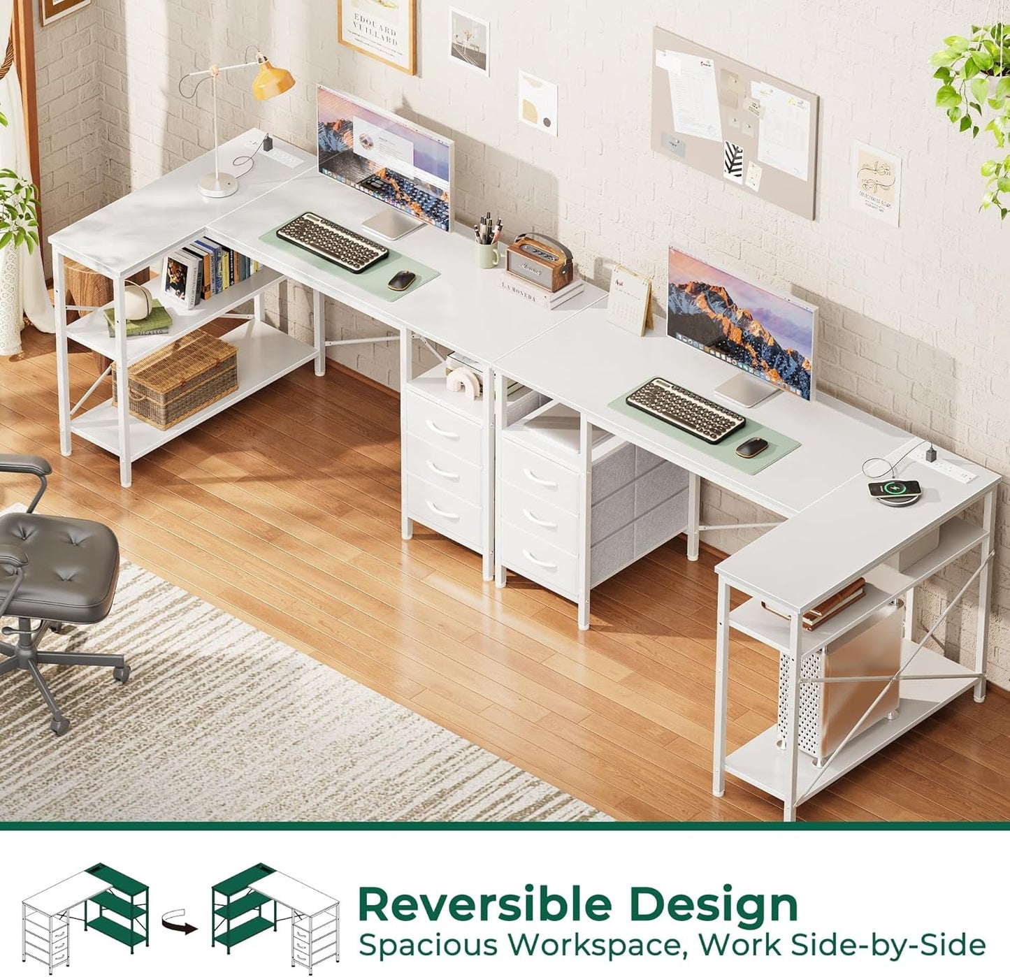 L-Shaped Office Desk with Power Outlets
