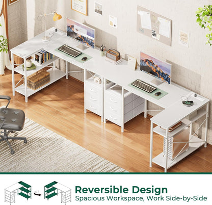 L-Shaped Office Desk with Power Outlets