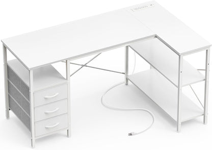 L-Shaped Office Desk with Power Outlets