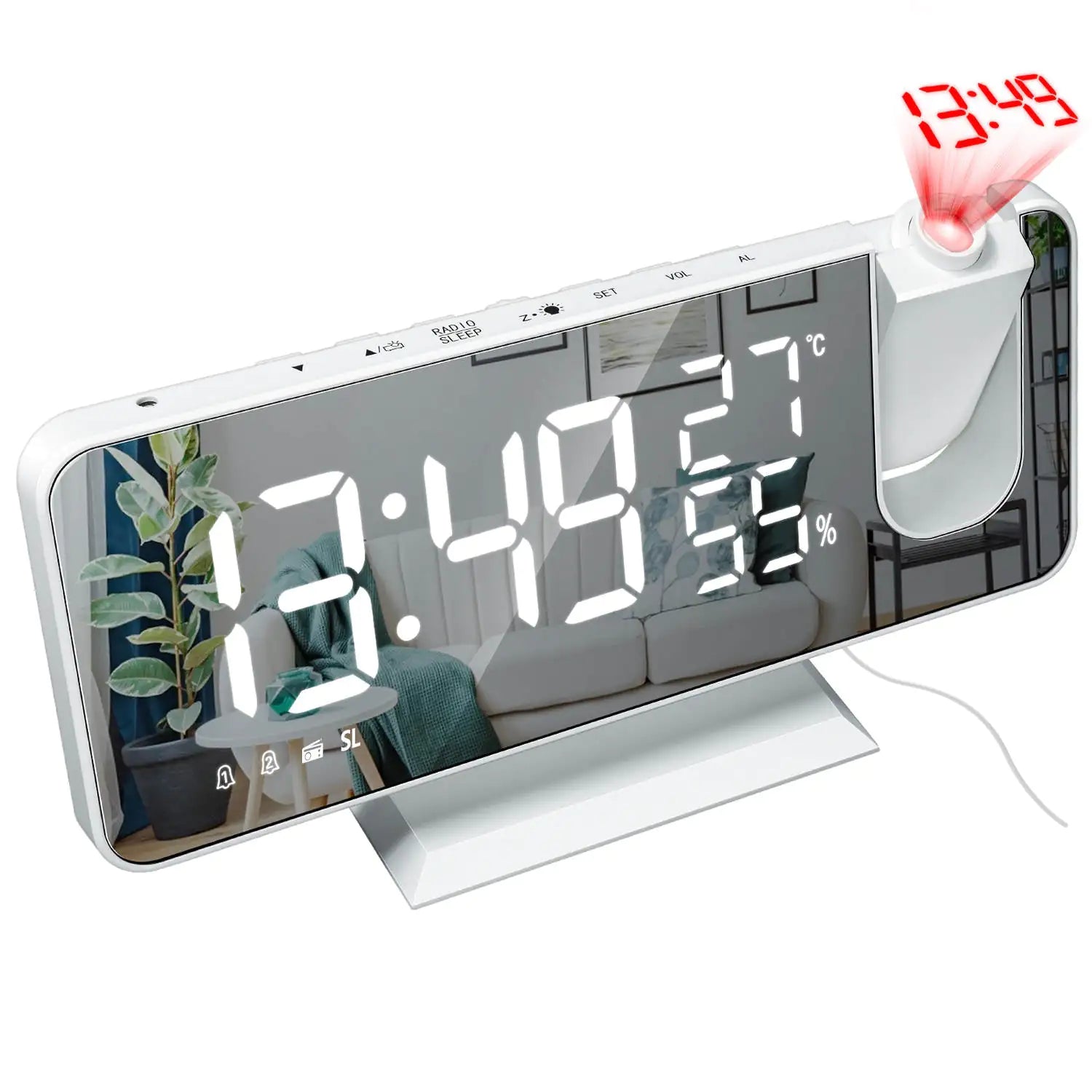 LED Projection Alarm Clock & Phone Charger with USB Port