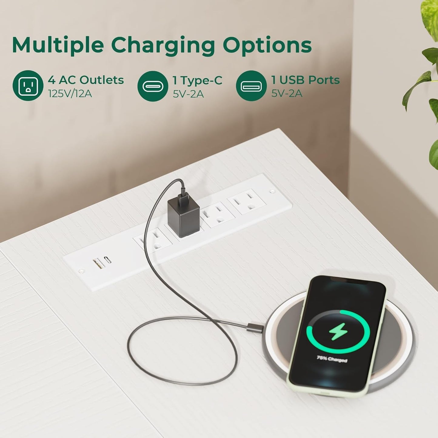 L-Shaped Office Desk with Power Outlets