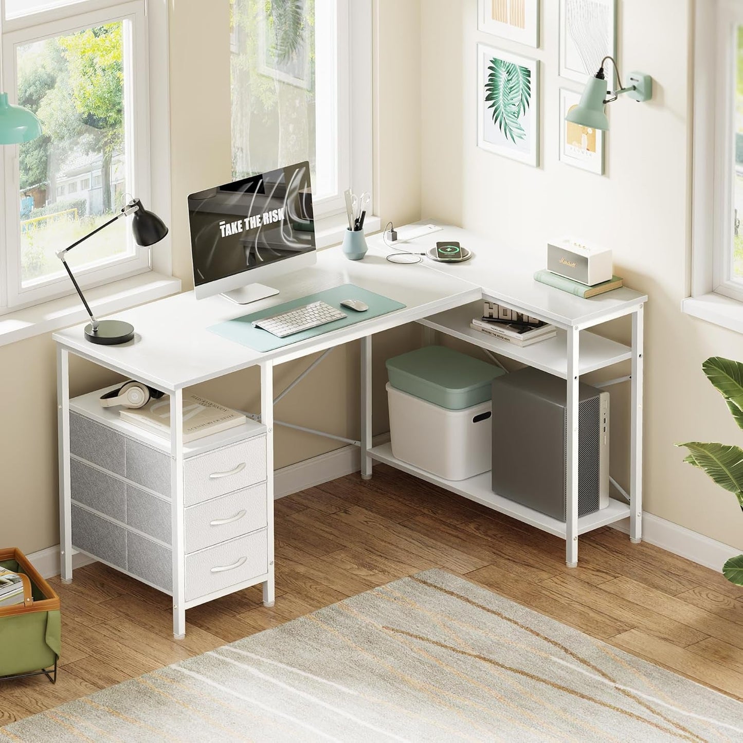 L-Shaped Office Desk with Power Outlets