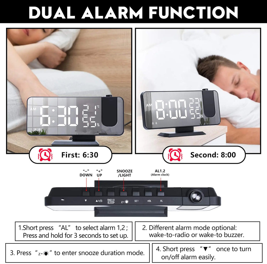 LED Projection Alarm Clock & Phone Charger with USB Port